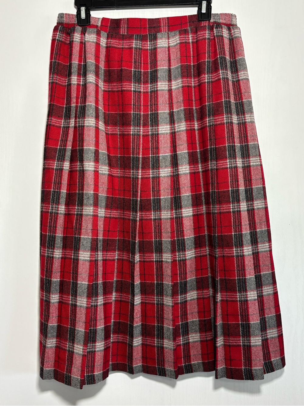 Koret Tartan Plaid Midi Skirt Womens 16 Red Gray Wool Blend Academia Pleated